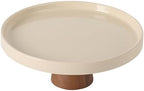 10.7-Inch Stoneware Cake Stand with Acacia Wood Base - Taupe Round Dessert Display Stand for Cakes, Cupcakes &, alternate