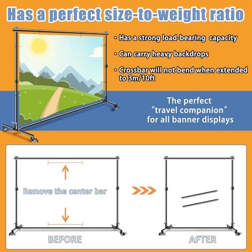 10 * 7ft Adjustable Backdrop Stand with Wheels, Photo Background Stand, alternate view 2