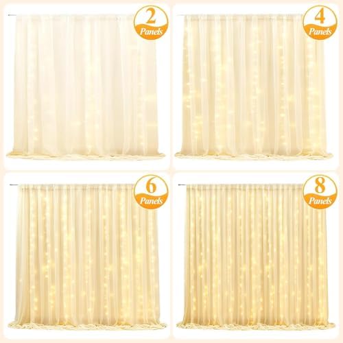 10×8ft Black Tulle Backdrop Curtains with Lights(2 Panels 5×8ft) in 10×8ft, alternate view 5