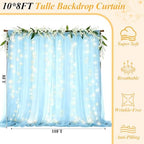 10×8ft Blue Tulle Backdrop Curtains with Lights(2 Panels 5×8ft) in 10×8ft, alternate view 2