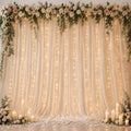 10×8ft Champagne Tulle Backdrop Curtains with Lights(2 Panels 5×8ft) in 10×8ft