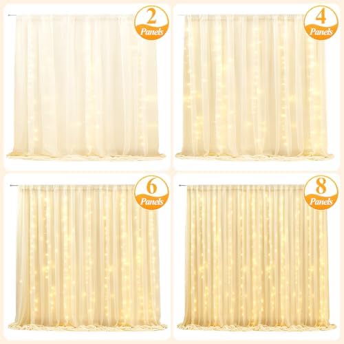 10×8ft Champagne Tulle Backdrop Curtains with Lights(2 Panels 5×8ft) in 10×8ft, alternate view 5