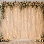 10×8ft Champagne Tulle Backdrop Curtains with Lights(6 Panels 5×8ft) in 30×8ft(6 Panels 5×8ft) in Champagne