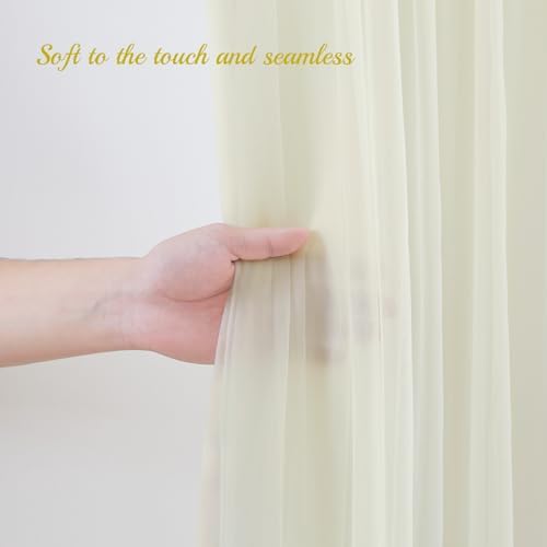 10×8ft Ivory Tulle Curtain Backdrop with Lights String for Parites, Sheer Backdrop Curtain Drapes for Wedding, alternate view