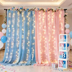 10×8ft Pink Blue Tulle Backdrop Curtains with Light(2 Panels 5×8ft) in 10×8ft(2 Panels 5×8ft) in Pink-Blue