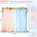 10×8ft Pink Blue Tulle Backdrop Curtains with Light(2 Panels 5×8ft) in 10×8ft(2 Panels 5×8ft) in Pink-Blue, alternate view 2