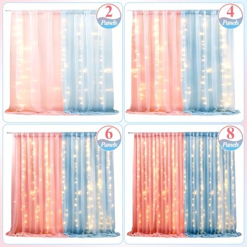 10×8ft Pink Blue Tulle Backdrop Curtains with Light(2 Panels 5×8ft) in 10×8ft(2 Panels 5×8ft) in Pink-Blue, alternate view 4