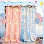 10×8ft Pink Blue Tulle Backdrop Curtains with Light(2 Panels 5×8ft) in 10×8ft(2 Panels 5×8ft) in Pink-Blue, alternate view 5