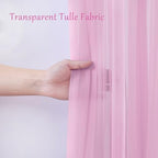 10×8ft Pink Tulle Curtain Backdrop with Lights String for Parites, Sheer Backdrop Curtain Drapes for Wedding, alternate view