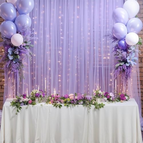 10×8ft PurpleTulle Curtain Backdrop with Lights String for Parites, Sheer Backdrop Curtain Drapes for Wedding, alternate view