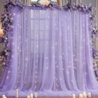 10×8ft PurpleTulle Curtain Backdrop with Lights String for Parites, Sheer Backdrop Curtain Drapes for Wedding, alternate view