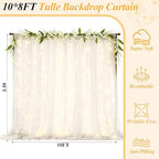10×8ft White Tulle Backdrop Curtains with Lights(2 Panels 5×8ft) in 10×8ft, alternate view 2