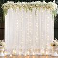 10×8ft White Tulle Curtain Backdrop with Lights String for Parites, Sheer Backdrop Curtain Drapes for Wedding