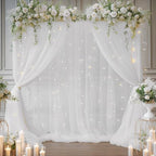 10×8ft White Tulle Curtain Backdrop with Lights String for Parites, Sheer Backdrop Curtain Drapes for Wedding, alternate view