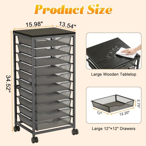 10-Drawer Rolling Storage Cart, Craft Organizers and Storage, Black in Black, alternate view 2