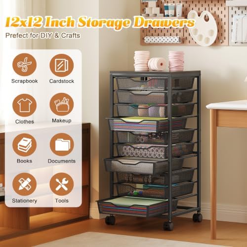 10-Drawer Rolling Storage Cart, Craft Organizers and Storage, Black in Black, alternate view 3