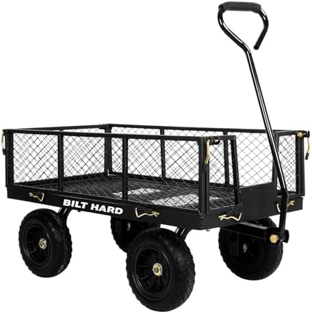 10" Flat Free Tires Heavy Duty Garden Cart with 180° Rotating Handle and Removable Sides, 4 Cu.Ft 880 lbs