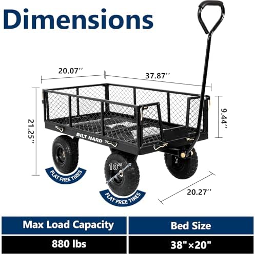 10" Flat Free Tires Heavy Duty Garden Cart with 180° Rotating Handle and Removable Sides, 4 Cu.Ft 880 lbs, alternate view 3