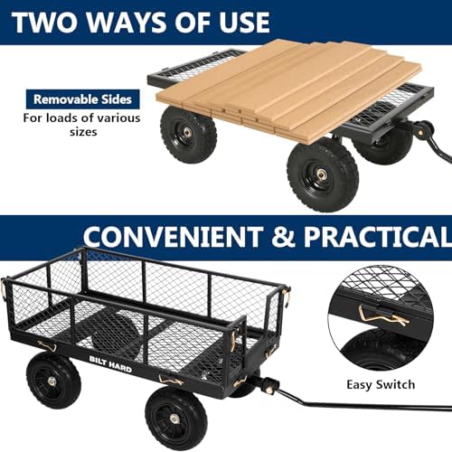 10" Flat Free Tires Heavy Duty Garden Cart with 180° Rotating Handle and Removable Sides, 4 Cu.Ft 880 lbs, alternate view 5