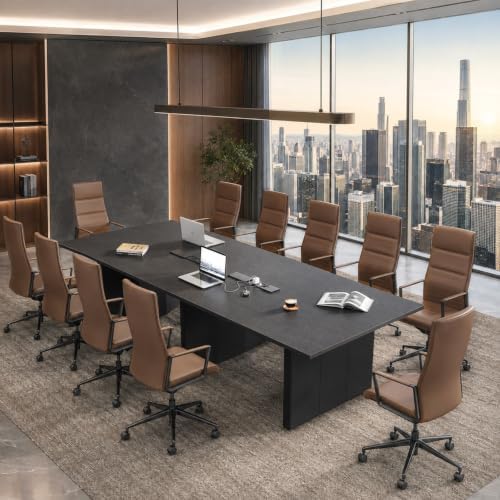 10 FT Boardroom Conference Table with Dual Power Hubs, Black Oak
