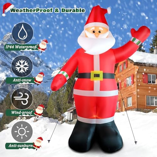10 FT Christmas Inflatable Santa Claus Outdoor Decoration, Huge Xmas Classic Santa Blow up Santa with Built-in, alternate
