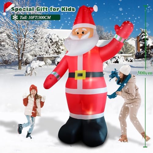 10 FT Christmas Inflatable Santa Claus Outdoor Decoration, Huge Xmas Classic Santa Blow up Santa with Built-in, alternate