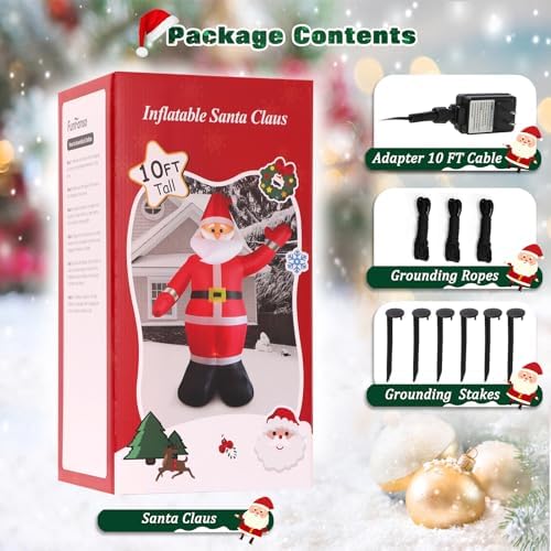 10 FT Christmas Inflatable Santa Claus Outdoor Decoration, Huge Xmas Classic Santa Blow up Santa with Built-in, alternate