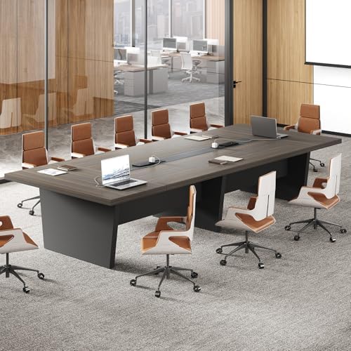 10 ft Conference Table for 10 People, Large Meeting Table with Built-In Power Outlet, Cable Management & 2-Inch, alternate