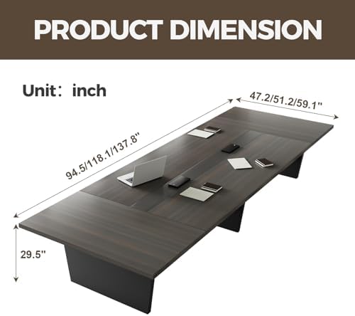 10 ft Conference Table for 10 People, Large Meeting Table with Built-In Power Outlet, Cable Management & 2-Inch, alternate