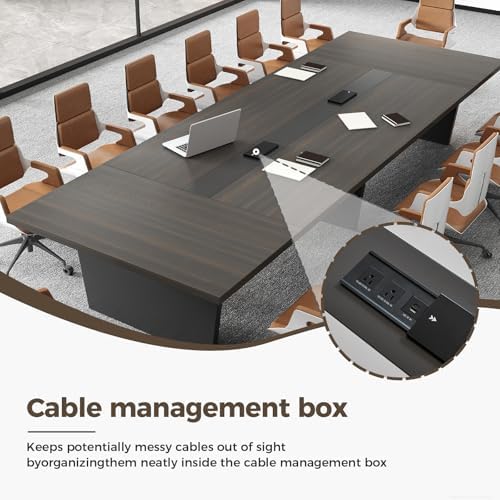 10 ft Conference Table for 10 People, Large Meeting Table with Built-In Power Outlet, Cable Management & 2-Inch, alternate