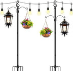 10 Ft Height 1 Inch Diameter String Light Poles StringLight Stand with Hooks Metal Poles for Outside Patio Yard