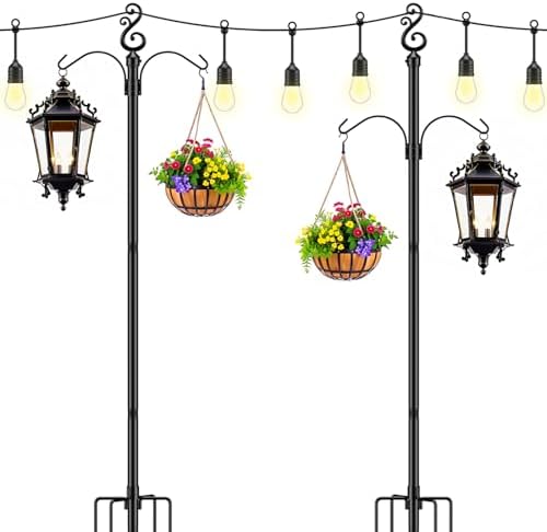 10 Ft Height 1 Inch Diameter String Light Poles StringLight Stand with Hooks Metal Poles for Outside Patio Yard