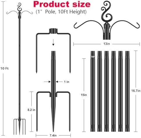 10 Ft Height 1 Inch Diameter String Light Poles StringLight Stand with Hooks Metal Poles for Outside Patio Yard, alternate