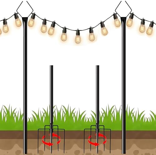 10 ft Outdoor String Light Poles for Outside, 2 Pack Metal Light Poles