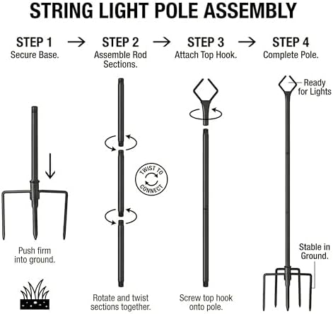10 ft Outdoor String Light Poles for Outside, 2 Pack Metal Light Poles, alternate view 2