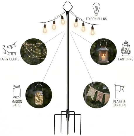 10 ft Outdoor String Light Poles for Outside, 2 Pack Metal Light Poles, alternate view 4
