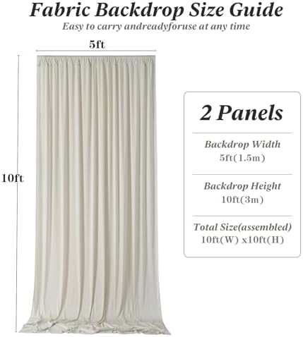 10 ft x 10 ft Wrinkle Free Beige Backdrop Curtain for Parties, 2 Panels 10ft Polyester Beige Photo Backdrop, alternate view 2