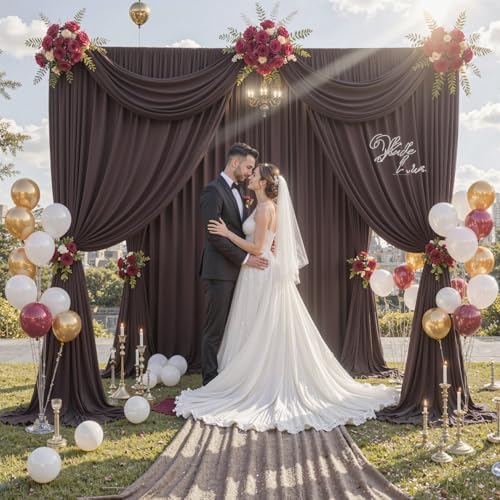 10 ft x 10 ft Wrinkle Free Brown Backdrop Curtain for Parties, Wedding Brown Photo Backdrop Drapes, Fabric 2, alternate view