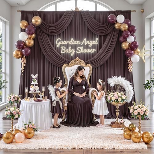 10 ft x 10 ft Wrinkle Free Brown Backdrop Curtain for Parties, Wedding Brown Photo Backdrop Drapes, Fabric 2, alternate view