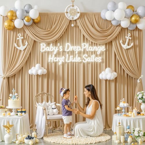 10 ft x 10 ft Wrinkle Free Champagne Backdrop Curtain for Parties, 2 Panels 10ft Polyester Champagne Photo, alternate view 3