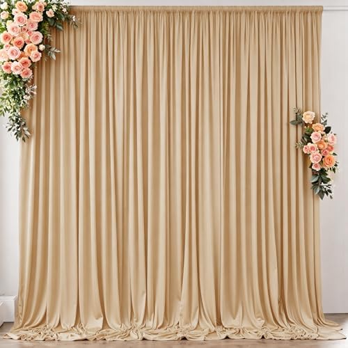 10 ft x 10 ft Wrinkle Free Champagne Backdrop Curtain for Parties, 2 Panels 10ft Polyester Champagne Photo, alternate view 5