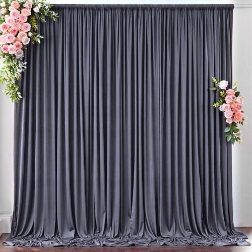 10 ft x 10 ft Wrinkle Free Charcoal Backdrop Curtain for Parties, Dark Grey Polyester Photo Backdrop Drapes for