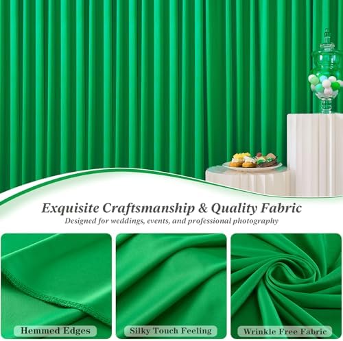 10 ft x 10 ft Wrinkle Free Green Backdrop Curtain for Parties, 2 Panels 10ft Polyester Green Photo Backdrop, alternate view 4