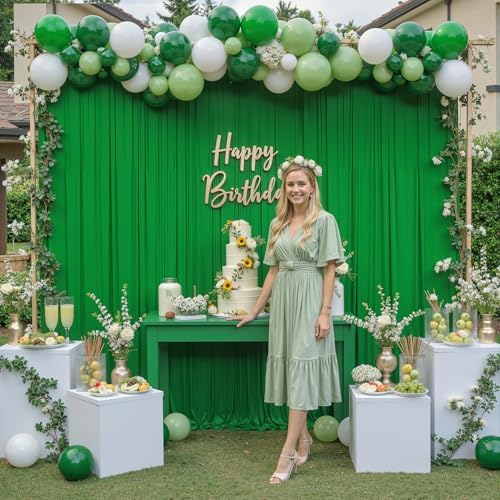 10 ft x 10 ft Wrinkle Free Green Backdrop Curtain for Parties, 2 Panels 10ft Polyester Green Photo Backdrop, alternate view 6