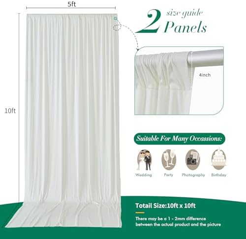 10 ft x 10 ft Wrinkle Free Ivory Backdrop Curtain for Wedding Parties, Polyester Ivory Photo Backdrop Drapes 2, alternate