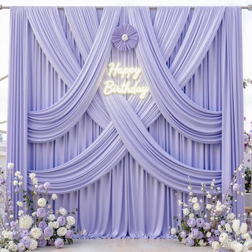 10 ft x 10 ft Wrinkle Free Lavender Backdrop Curtain for Parties, Polyester Light Purple Photo Backdrop Drapes 2, alternate