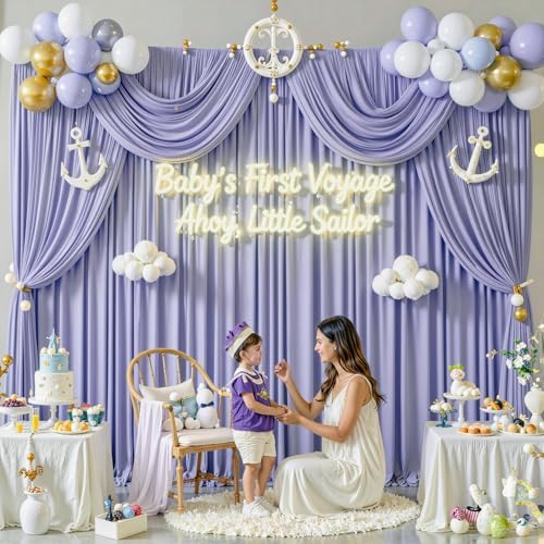 10 ft x 10 ft Wrinkle Free Lavender Backdrop Curtain for Parties, Polyester Light Purple Photo Backdrop Drapes 2, alternate