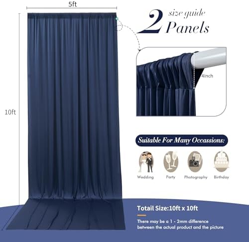 10 ft x 10 ft Wrinkle Free Navy Blue Backdrop Curtains Panels, 2 Panels 5ft x 10ft Sikly Polyester Photo, alternate view 4