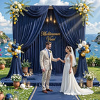 10 ft x 10 ft Wrinkle Free Navy Blue Backdrop Curtains Panels, 2 Panels 5ft x 10ft Sikly Polyester Photo, alternate view 6