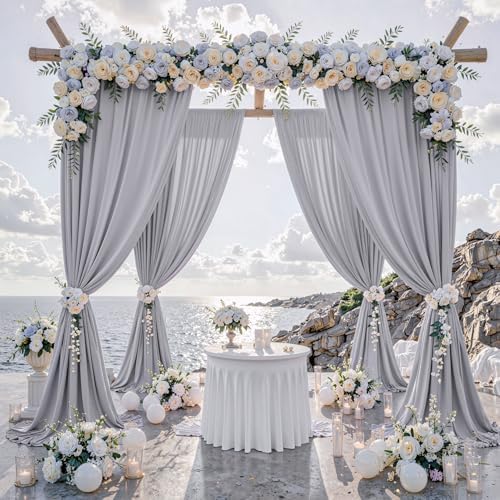10 ft x 10 ft Wrinkle Free Silver Backdrop Curtain for Parties, Polyester Silver Grey Backdrop Drapes 2 Panels